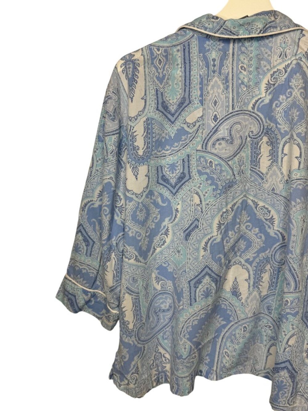 Lauren Ralph Lauren Women's Blue Paisley Button Front Pajama Sleep Top XL - Picture 10 of 13